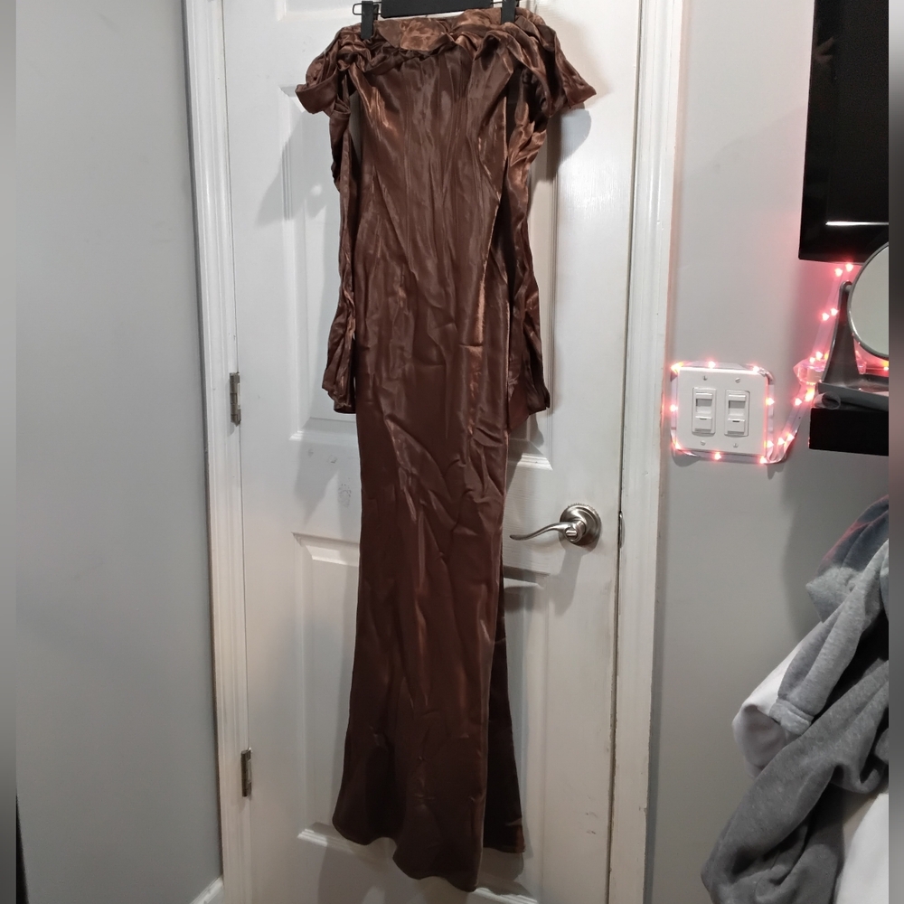 Meshki Chocolate Strapless Gown